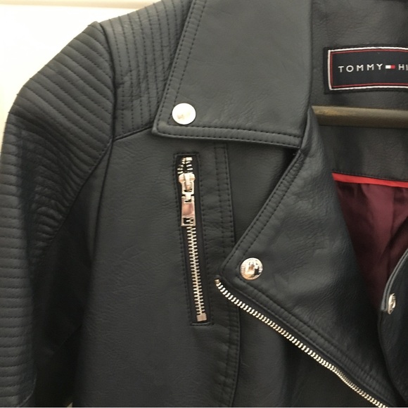 Tommy Hilfiger Leather Biker Jacket Navy Blue Size Medium - Picture 6 of 15